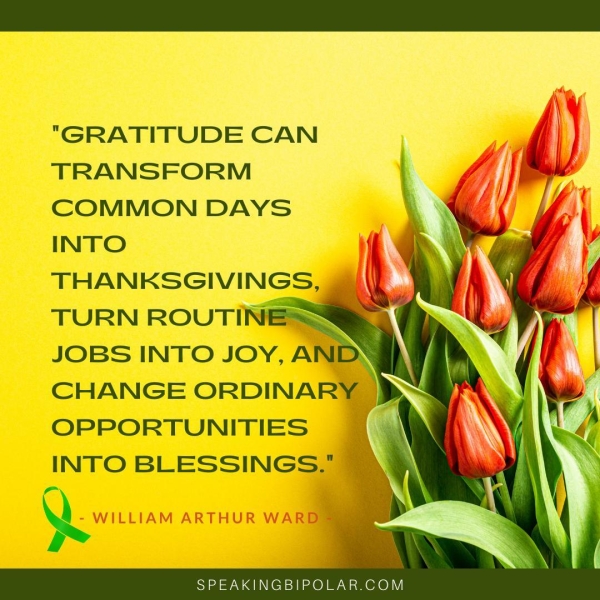 "GRATITUDE CAN TRANSFORM COMMON DAYS INTO THANKSGIVINGS, CHANGE ORDINARY (> OPPORTUNITIES INTO BLESSINGS.” * SPEAKINGBIPOLAR.COM