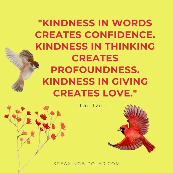 CREATES CONFIDENCE. KINDNESS IN THINKING CREATES PROFOUNDNESS. KINDNESS IN GIVING CREATES LOVE." - Lao Tzu - wy SPEAKINGBIPOLAR.COM