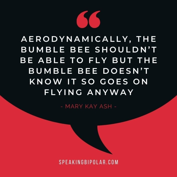 AERODYNAMICALLY, THE BUMBLE BEE SHOULDN’T BE ABLE TO FLY BUT THE BUMBLE BEE DOESN'T KNOW IT SO GOES ON FLYING ANYWAY SPEAKINGBIPOLAR.COM